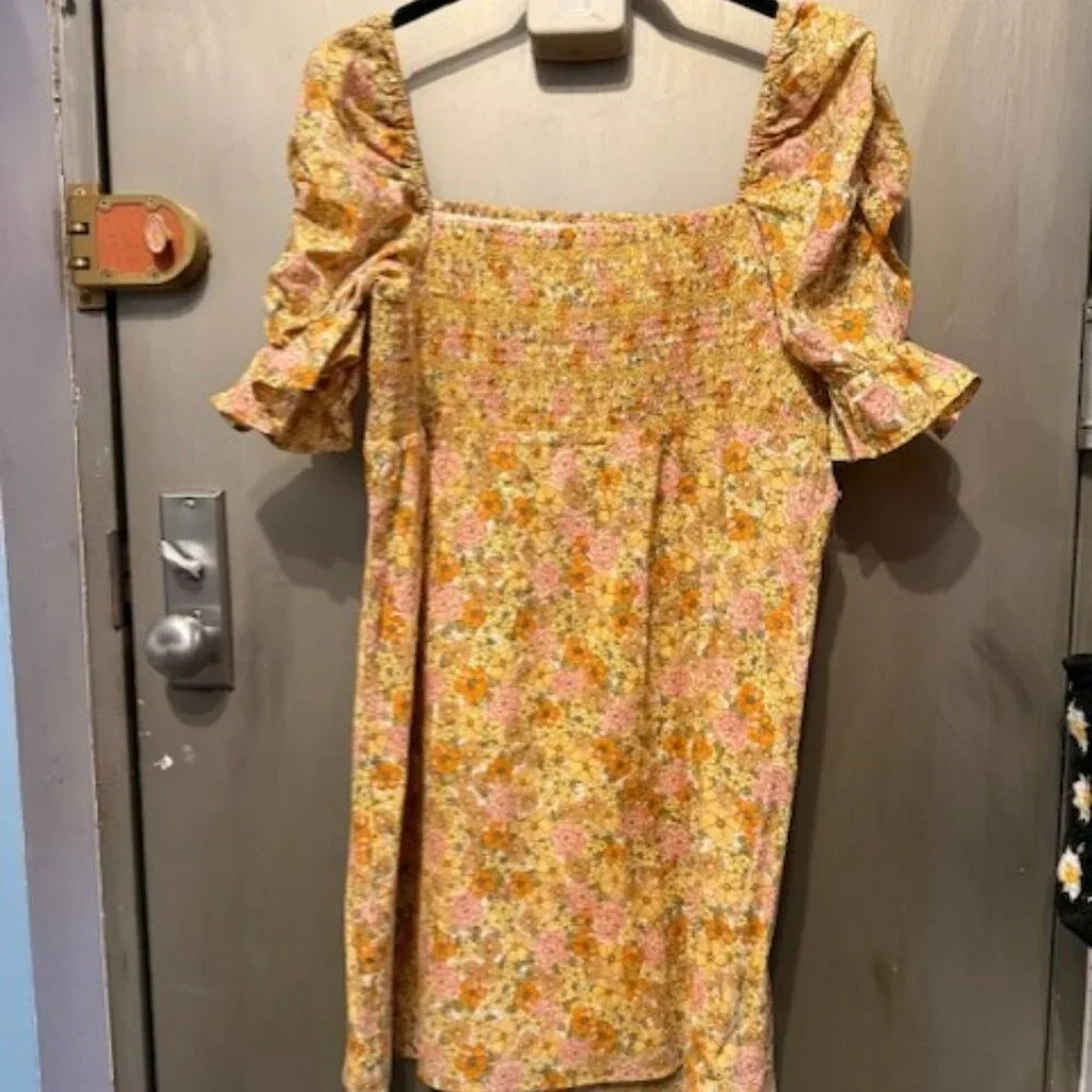 Retro & Other Stories cotton floral printed smock mini dress in multi - Picture 12 of 16